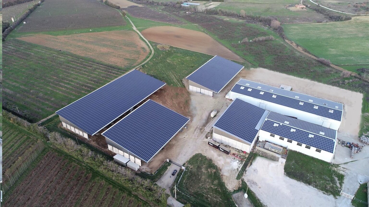 Douliere hay france factory aerial view on the solar panel system