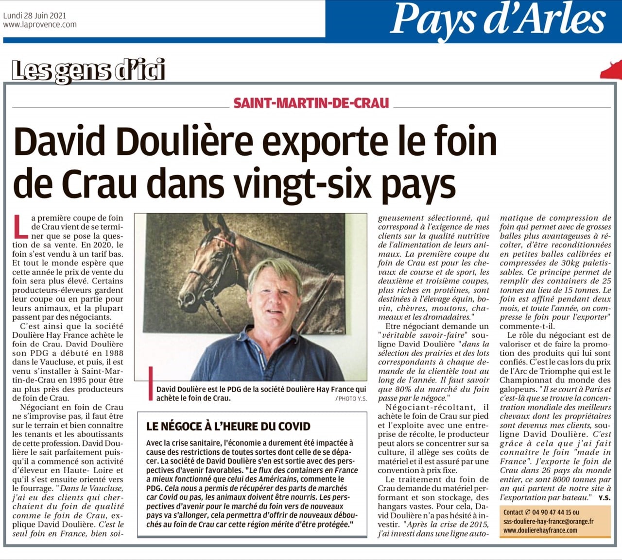 article export de foin par le journal La Provence